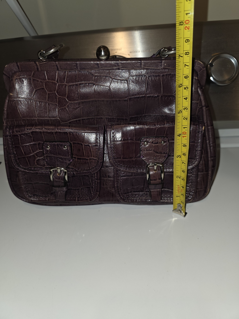 Fossil Classic Croc-Embossed Purple/Brown Shoulder Bag - Picture 2 of 10